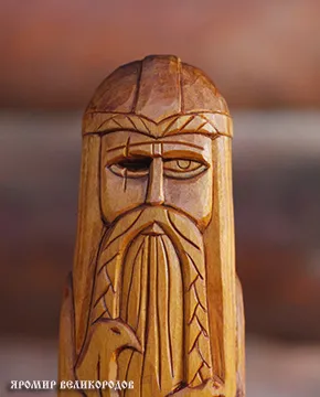 Малый идол Одина 20 см, детализация лица, деревянная скульптура скандинавского божества