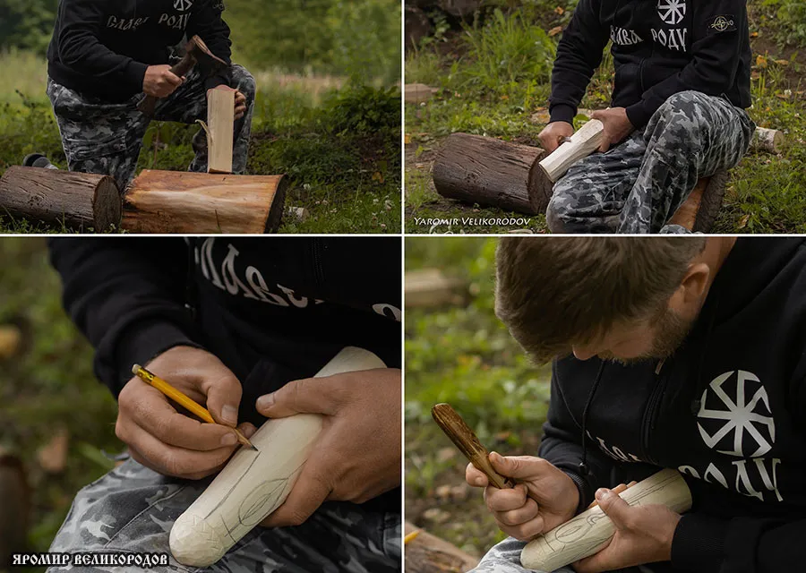 100% ручная резьба по дереву стамеской - мастер Яромир Великородов создаёт кумир вручную без станков